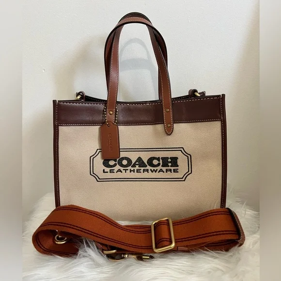 Coach Canvas Tote with Brown Leather Trim - Picture 1 of 16